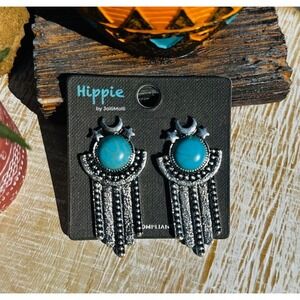 Hippie Brand Silver Tone Turquoise Color Drop Dangle Earrings Women